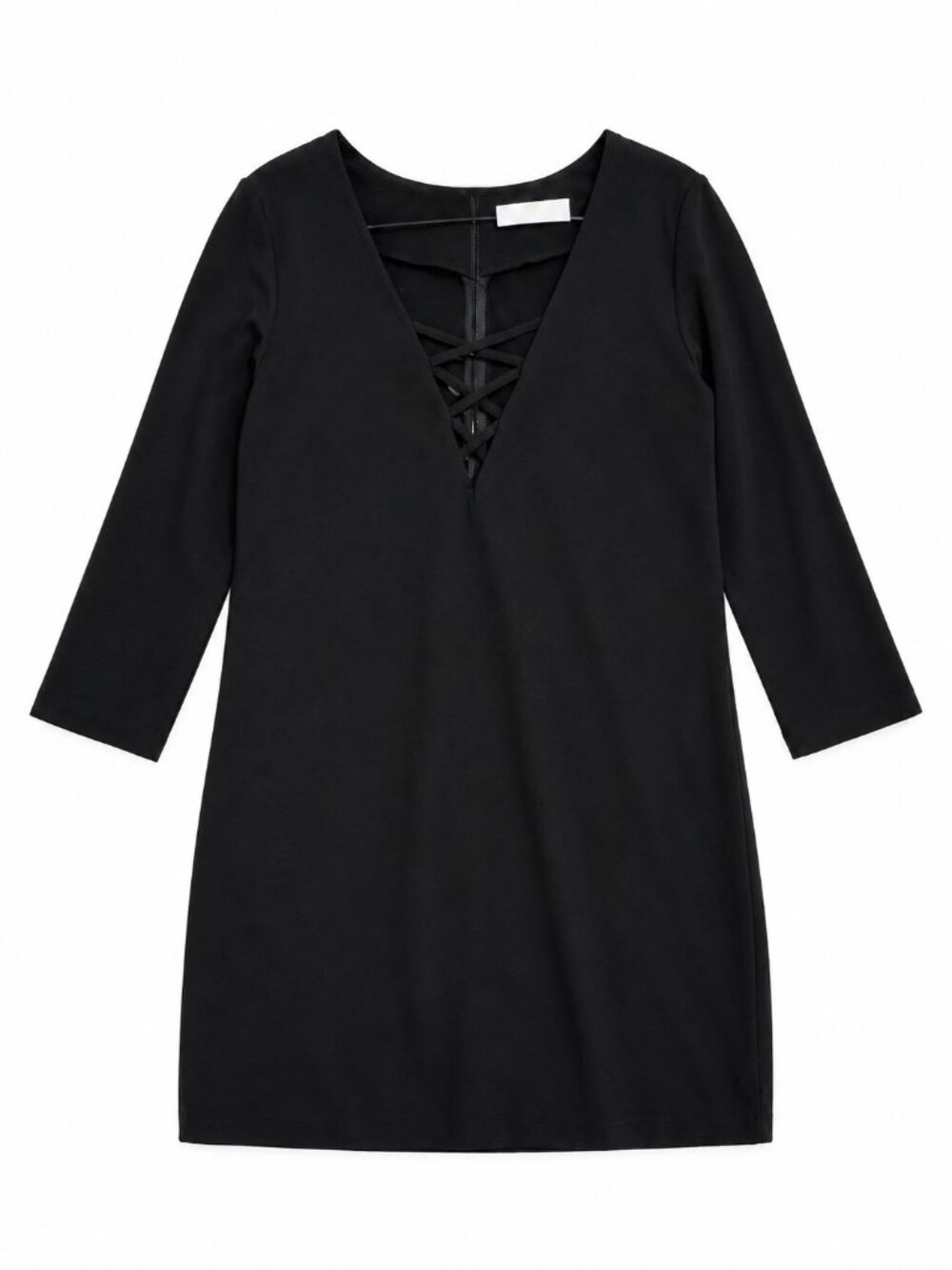 Amanda Uprichard Lattice V Long‎ Sleeve Black Mini Dress Bodycon, Size  Large